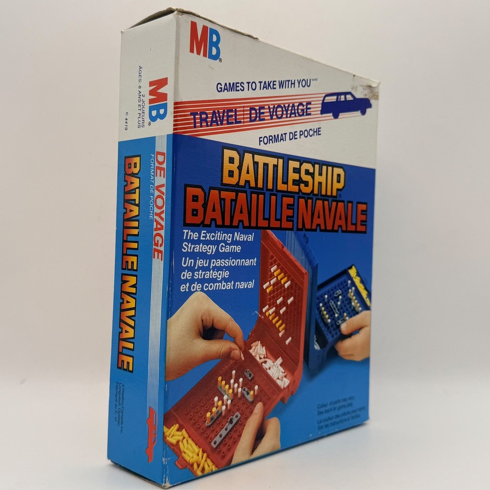 MB Battleship Travel Game Bilingual Naval Strategy Pocket Size Red Blue Trays